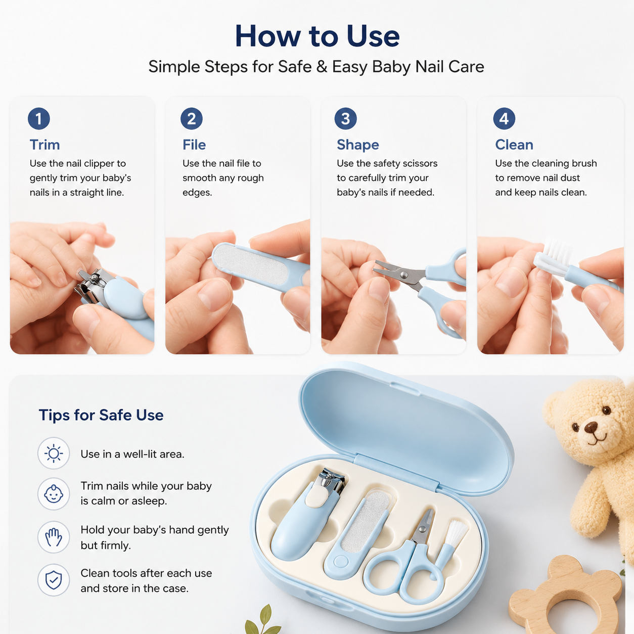Newborn Nail Clipper Set, Gentle Rounded-Edge Baby Nail Care Tools for 0+ Months