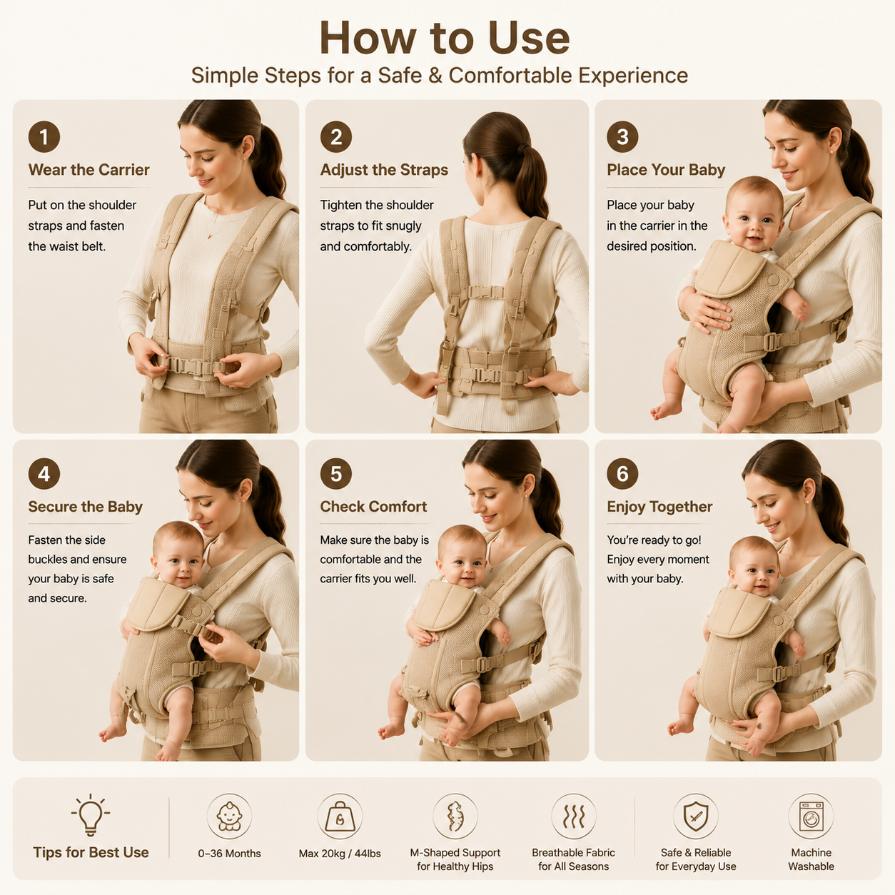 Lightweight Infant Carrier, Adjustable Waist Support Front-Facing Baby Holder