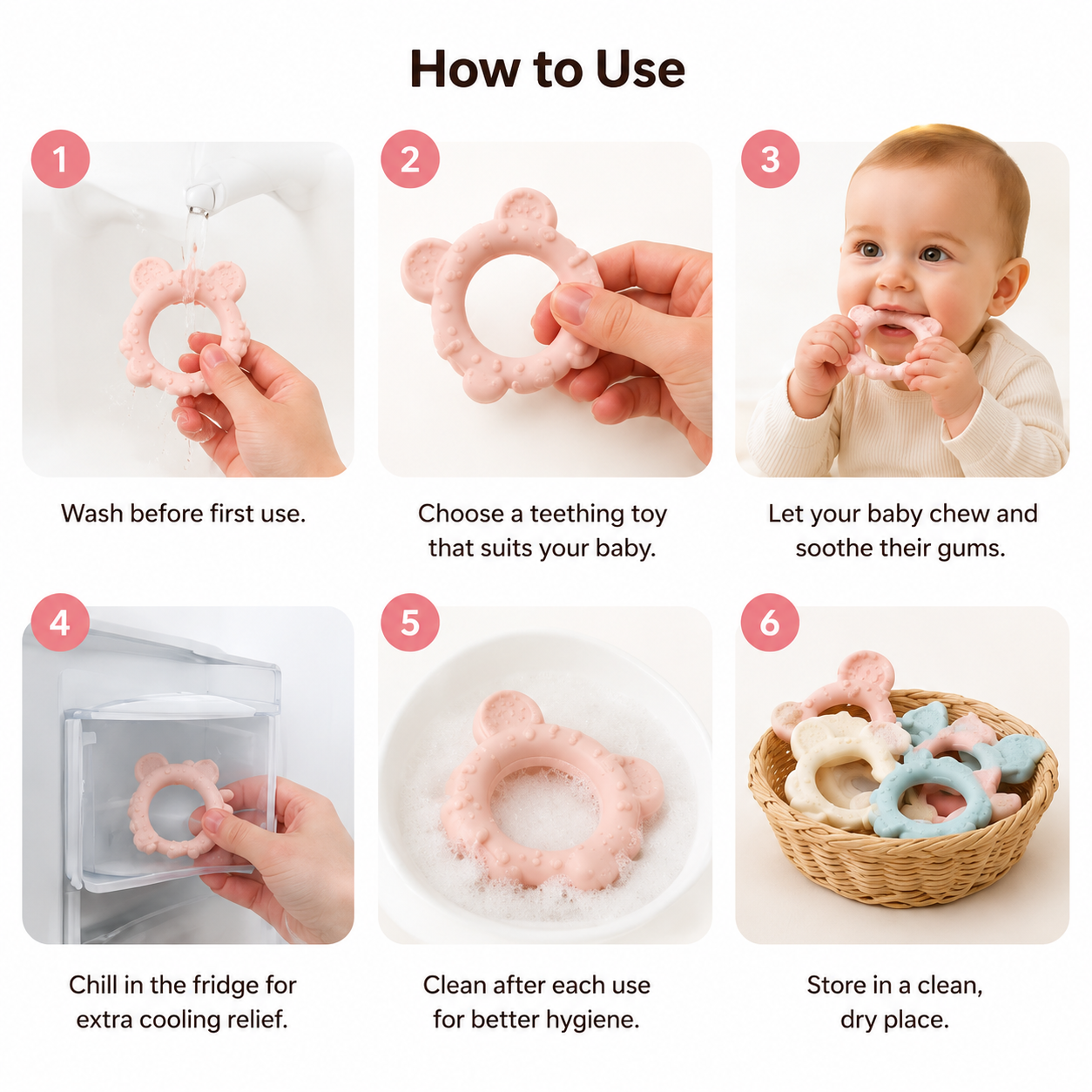 Refrigeratable Baby Teething Toys, Cute Shapes Infant Teether for Teething Relief