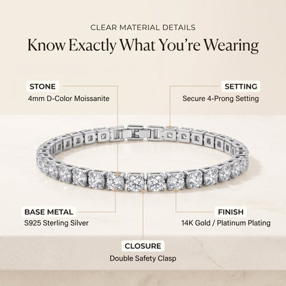 Classic 4mm D-Color Moissanite Tennis Bracelet – 14K Gold Plated with Double Safety Clasp-Last Day Sale-90% OFF🔥