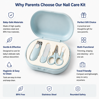 Newborn Nail Clipper Set, Gentle Rounded-Edge Baby Nail Care Tools for 0+ Months