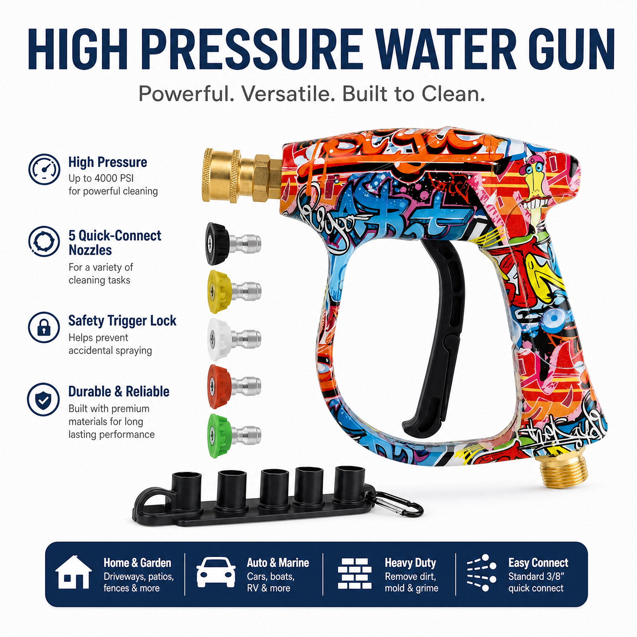 High‑Pressure Water Gun Kit (with 5‑Color Nozzle)