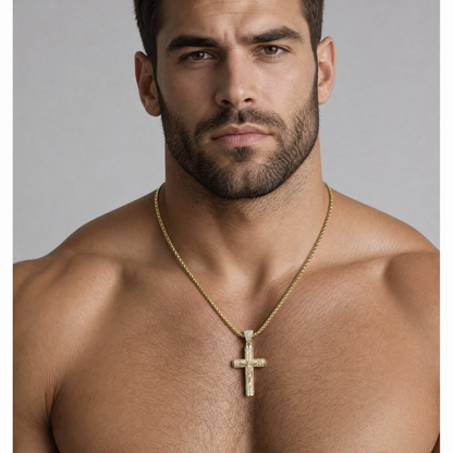 60% OFF! ✝️ Jesus Crucifix Pendant Necklace - 14K Real Gold-Plated Cross Necklace for Men, Advanced Nanotech Tarnish-Free Cuban Figaro Rope Miami Chains with Jesus Crucifix Pendant, 24” Long , Christian Religious Jewelry Gift