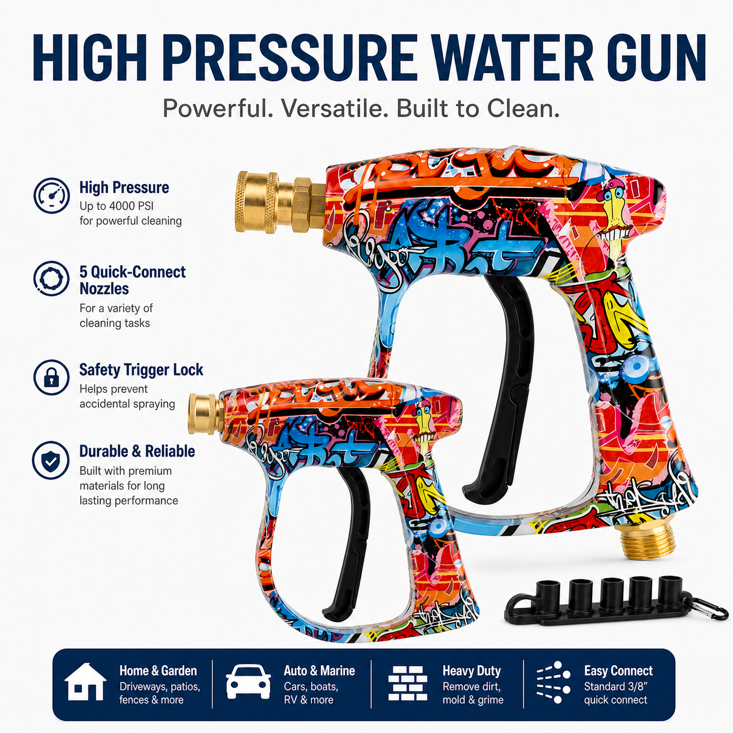 High Pressure Car Wash Gun with 5 Color Nozzles, Fan Shape Column Paint Water Gun Head, Copper Head, Car Wash Sprayer, Car Wash Equipment, Car Washing Tool