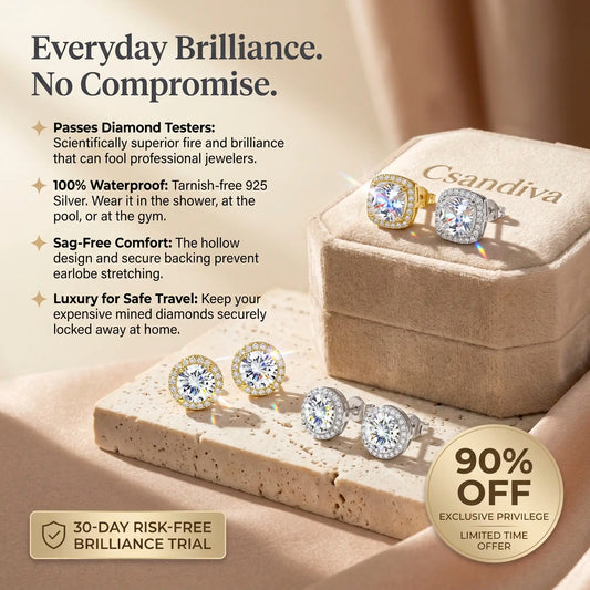 [90% off – today only!] VVS1 Moissanite Halo Studs - Zero Droop Comfort & 100% Waterproof Brilliance | Claim 90% OFF Today🔥