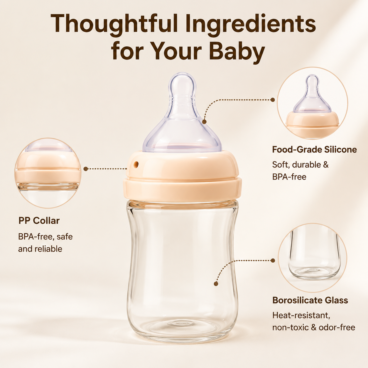 Newborn Glass Baby Bottle Set, Anti-Colic Borosilicate Glass Bottles for Infants