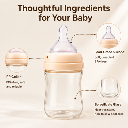 Newborn Glass Baby Bottle Set, Anti-Colic Borosilicate Glass Bottles for Infants