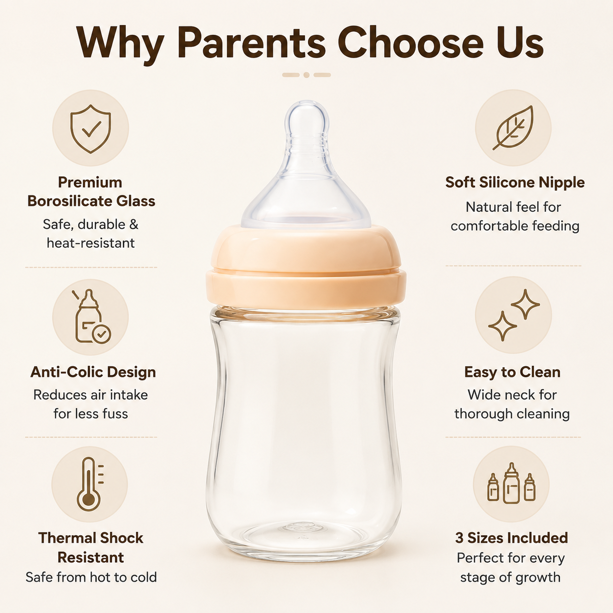 Newborn Glass Baby Bottle Set, Anti-Colic Borosilicate Glass Bottles for Infants