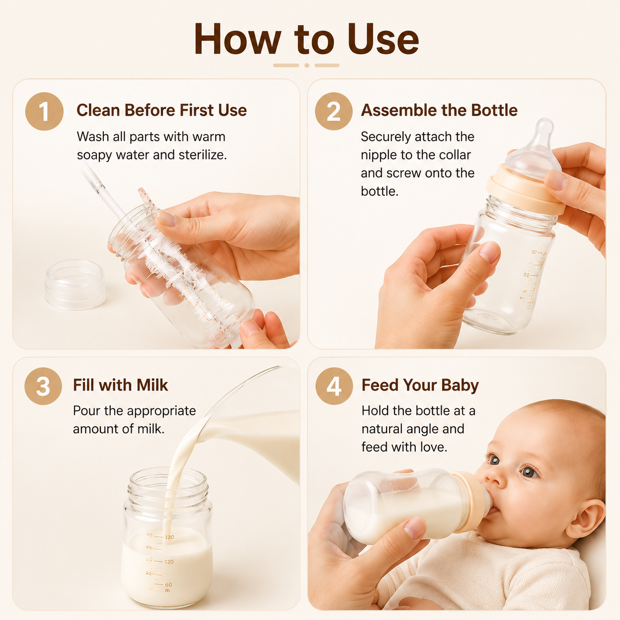 Newborn Glass Baby Bottle Set, Anti-Colic Borosilicate Glass Bottles for Infants