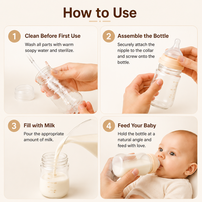 Newborn Glass Baby Bottle Set, Anti-Colic Borosilicate Glass Bottles for Infants