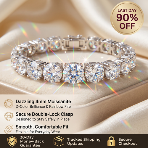 Classic 4mm D-Color Moissanite Tennis Bracelet – 14K Gold Plated with Double Safety Clasp-Last Day Sale-90% OFF🔥
