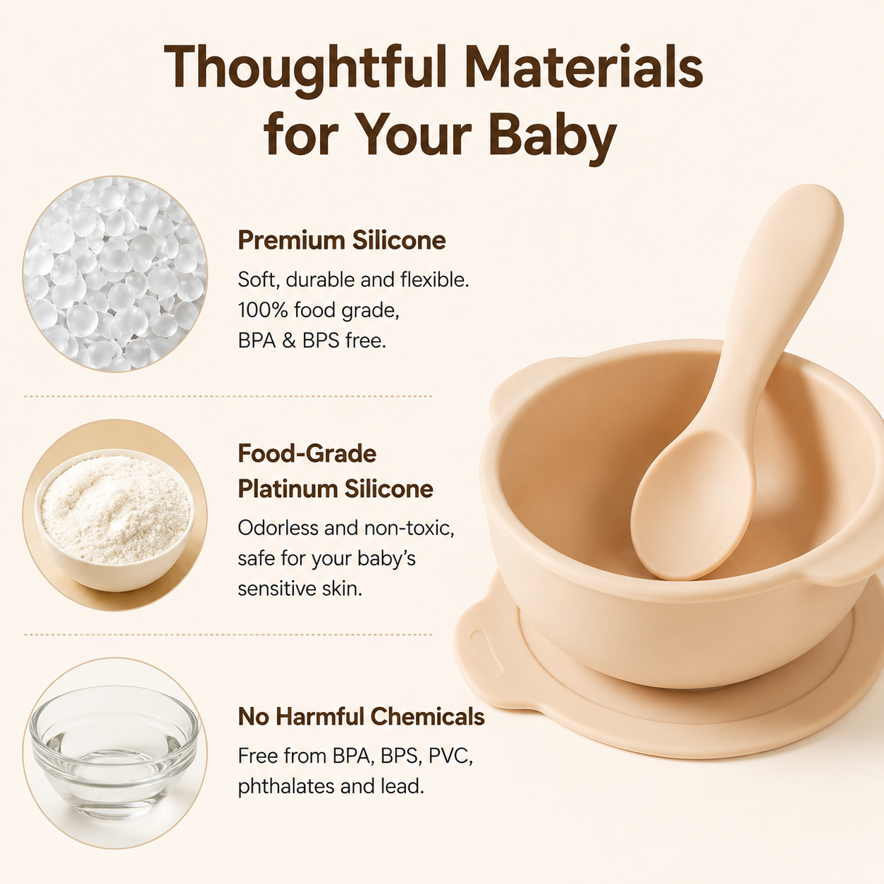 Food-Grade Silicone Baby Feeding Bowl, Strong Suction Base Anti-Spill Training Bowl