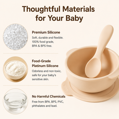 Food-Grade Silicone Baby Feeding Bowl, Strong Suction Base Anti-Spill Training Bowl