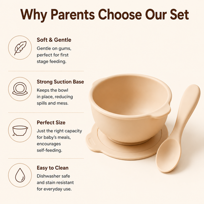 Food-Grade Silicone Baby Feeding Bowl, Strong Suction Base Anti-Spill Training Bowl