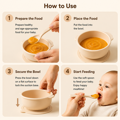 Food-Grade Silicone Baby Feeding Bowl, Strong Suction Base Anti-Spill Training Bowl