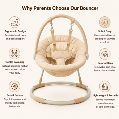 Baby Bouncer with 5-Point Harness, Anti-Tip Toddler Bouncy Seat