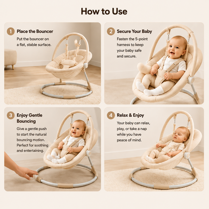 Baby Bouncer with 5-Point Harness, Anti-Tip Toddler Bouncy Seat