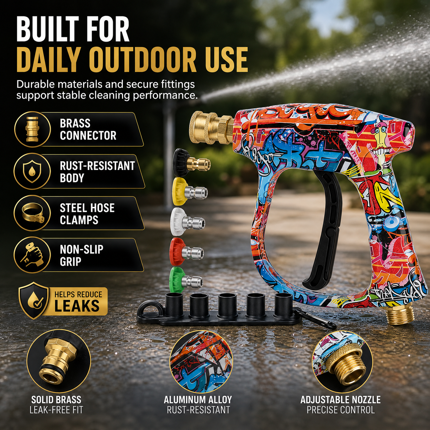 High Pressure Car Wash Gun with 5 Color Nozzles, Fan Shape Column Paint Water Gun Head, Copper Head, Car Wash Sprayer, Car Wash Equipment, Car Washing Tool