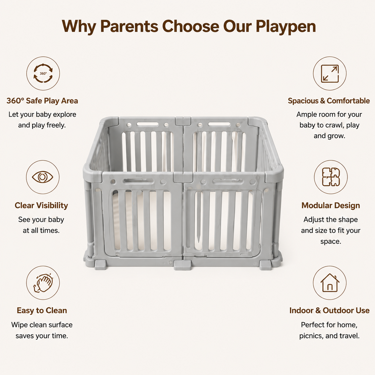 Baby Safety Playpen, Clear View Anti-Fall Activity Fence for Infants