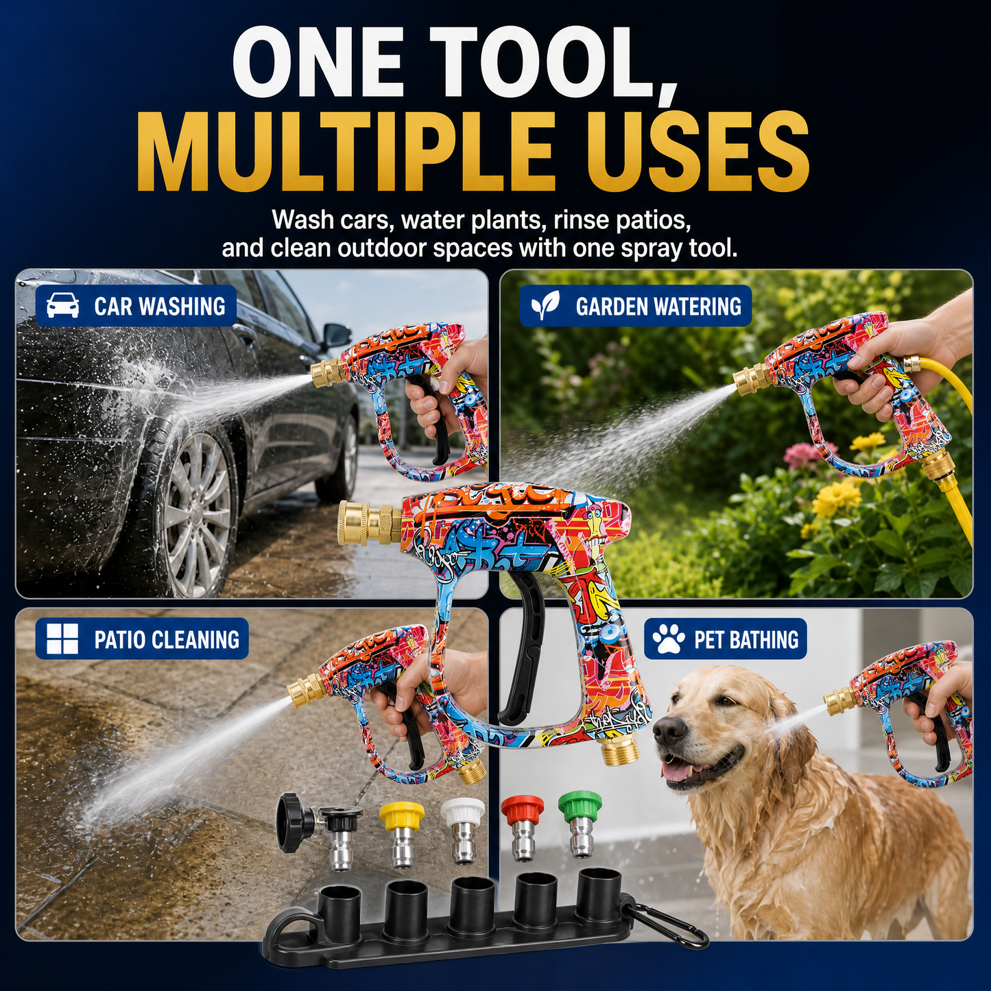 High Pressure Car Wash Gun with 5 Color Nozzles, Fan Shape Column Paint Water Gun Head, Copper Head, Car Wash Sprayer, Car Wash Equipment, Car Washing Tool