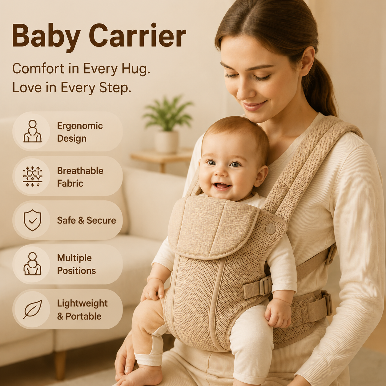 Lightweight Infant Carrier, Adjustable Waist Support Front-Facing Baby Holder