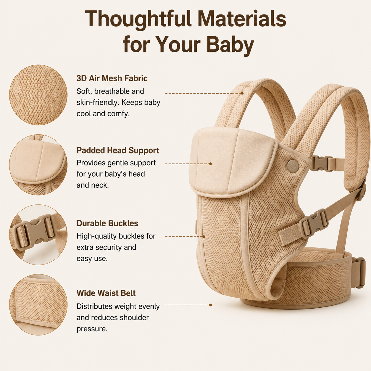 Lightweight Infant Carrier, Adjustable Waist Support Front-Facing Baby Holder