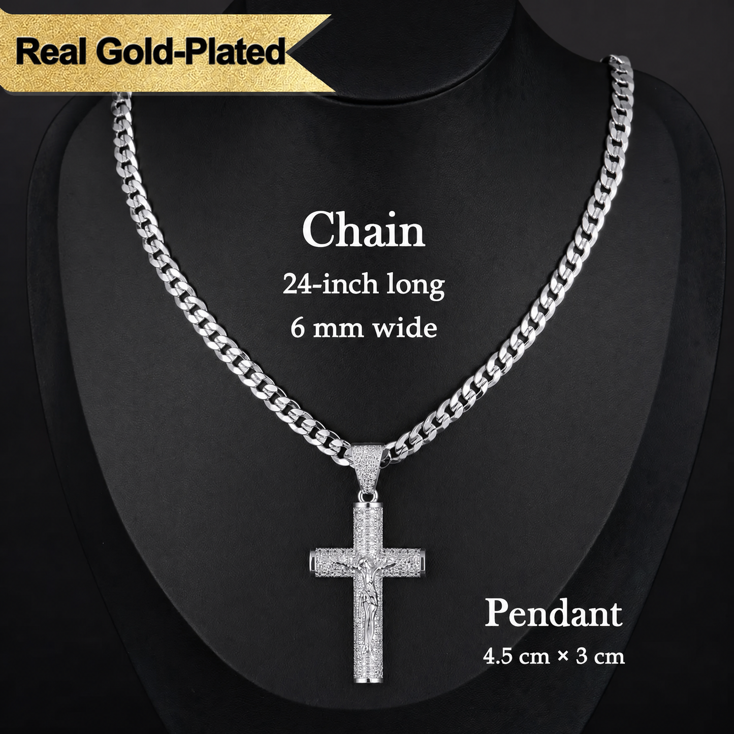 70% OFF! ✝️ Jesus Crucifix Pendant Necklace - Solid 925 Sterling Silver Cross Necklace for Men, Tarnish-Resistant Cuban Figaro Rope Miami Chains with Jesus Crucifix Pendant, 24" Long, Christian Religious Jewelry Gift