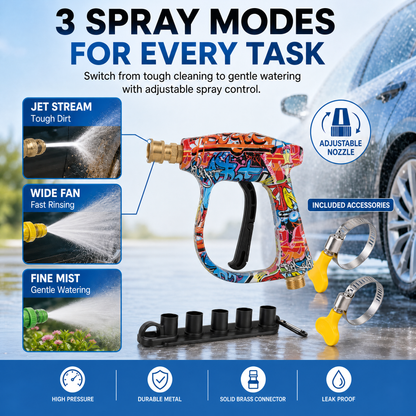 High Pressure Car Wash Gun with 5 Color Nozzles, Fan Shape Column Paint Water Gun Head, Copper Head, Car Wash Sprayer, Car Wash Equipment, Car Washing Tool