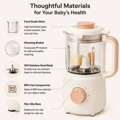 Multi-Functional Baby Food Blender, Glass Steam Cooker for Homemade Purees