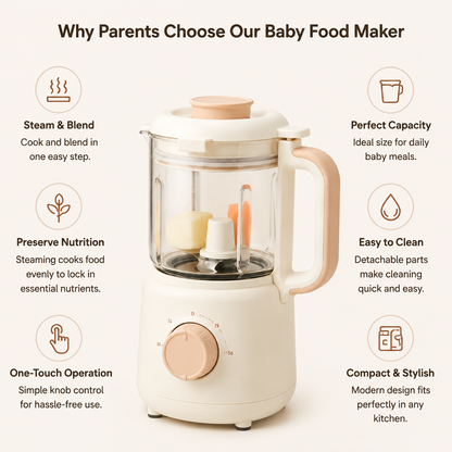 Multi-Functional Baby Food Blender, Glass Steam Cooker for Homemade Purees