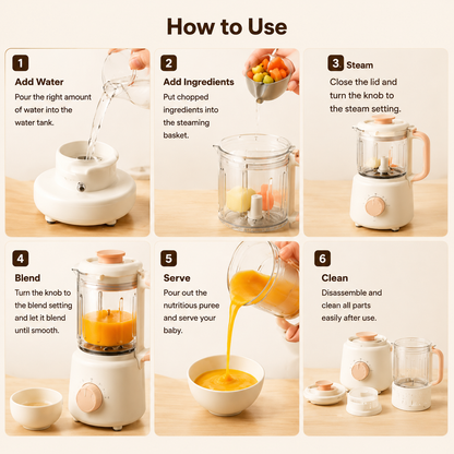 Multi-Functional Baby Food Blender, Glass Steam Cooker for Homemade Purees