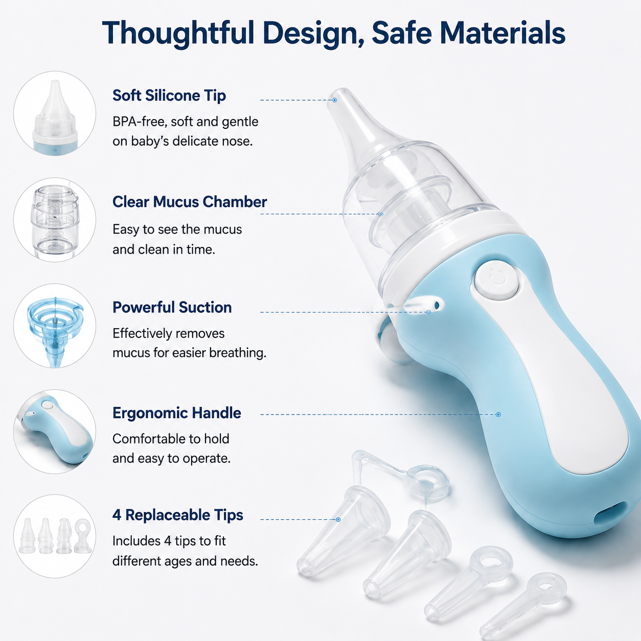 Electric Baby Nasal Aspirator, Gentle Silicone Tip Infant Nose Cleaner