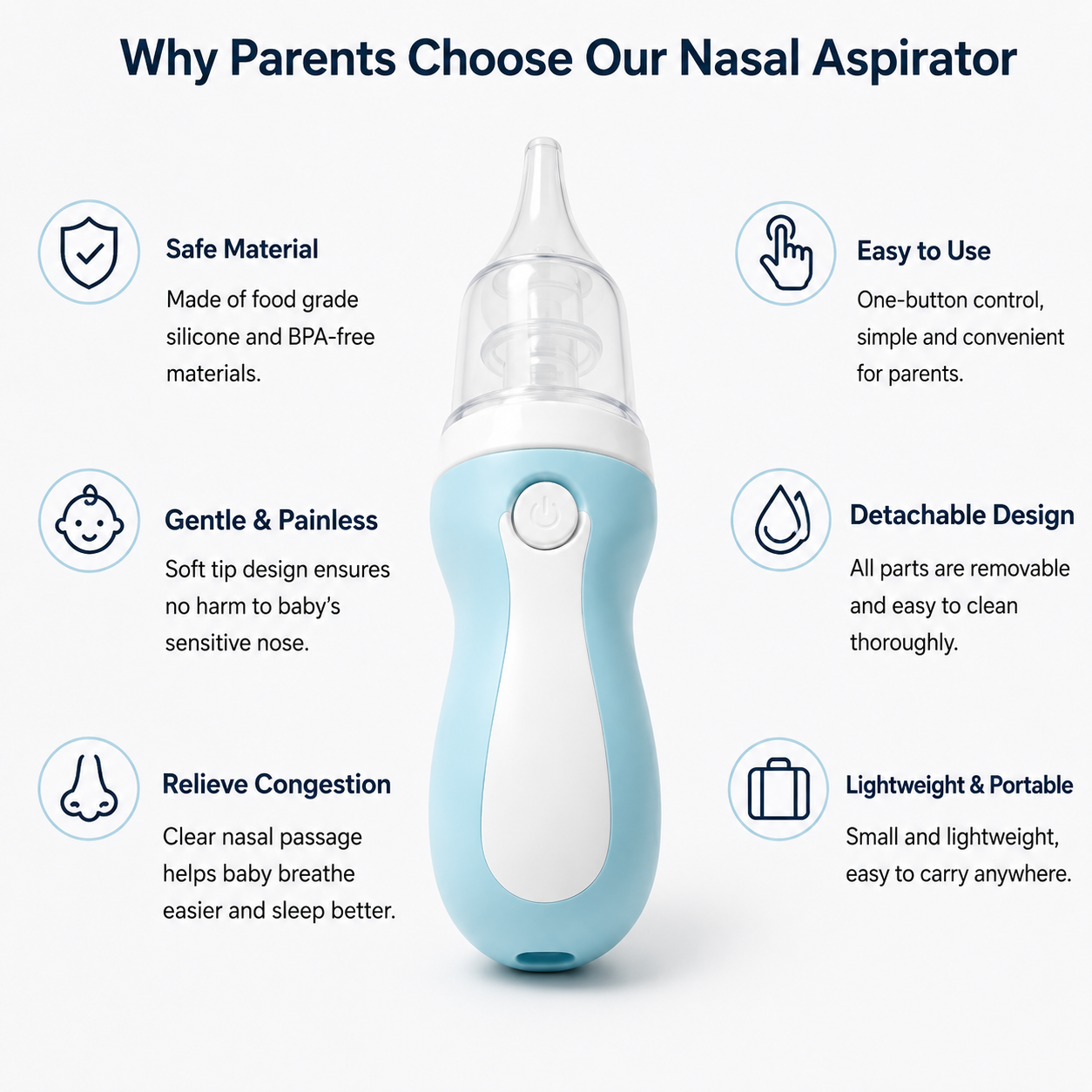 Electric Baby Nasal Aspirator, Gentle Silicone Tip Infant Nose Cleaner