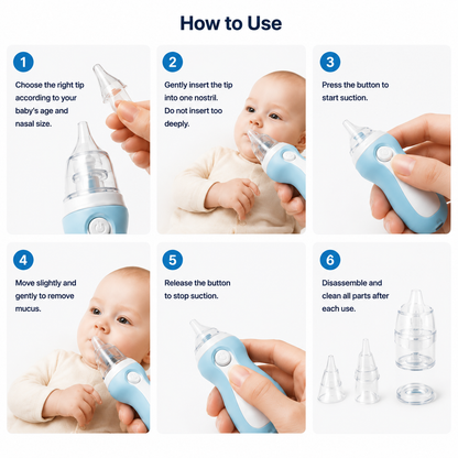 Electric Baby Nasal Aspirator, Gentle Silicone Tip Infant Nose Cleaner