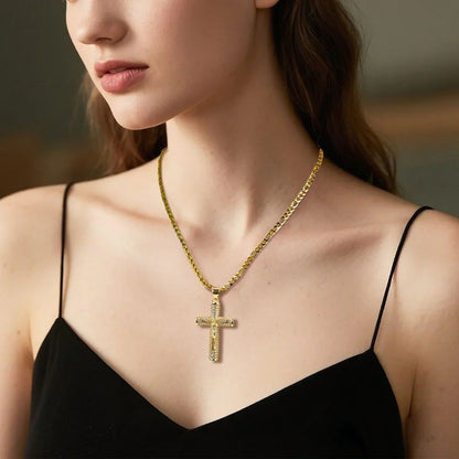 60% OFF! ✝️ Jesus Crucifix Pendant Necklace - 14K Real Gold-Plated Cross Necklace for Men, Advanced Nanotech Tarnish-Free Cuban Figaro Rope Miami Chains with Jesus Crucifix Pendant, 24” Long , Christian Religious Jewelry Gift