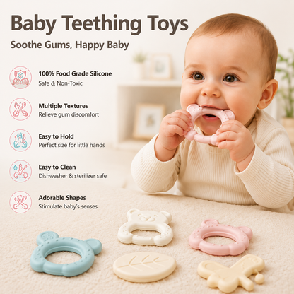 Refrigeratable Baby Teething Toys, Cute Shapes Infant Teether for Teething Relief