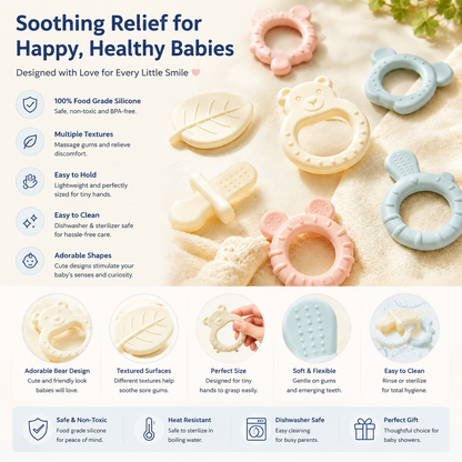 Refrigeratable Baby Teething Toys, Cute Shapes Infant Teether for Teething Relief