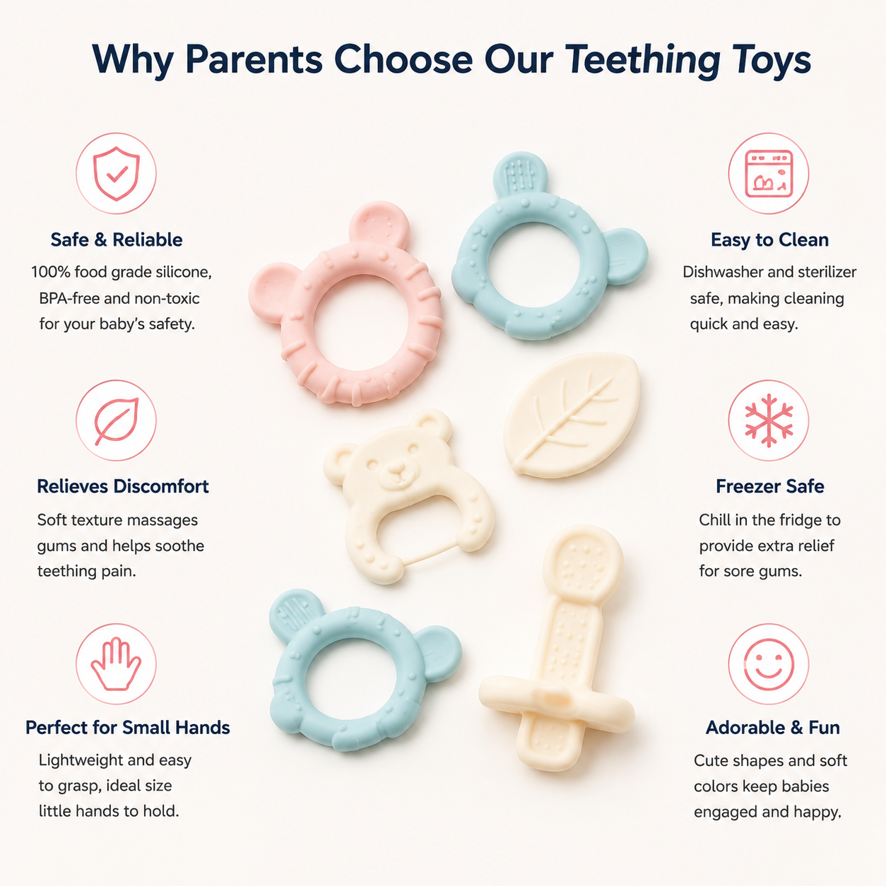 Refrigeratable Baby Teething Toys, Cute Shapes Infant Teether for Teething Relief