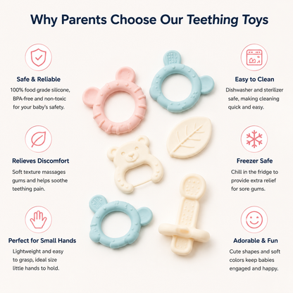 Refrigeratable Baby Teething Toys, Cute Shapes Infant Teether for Teething Relief