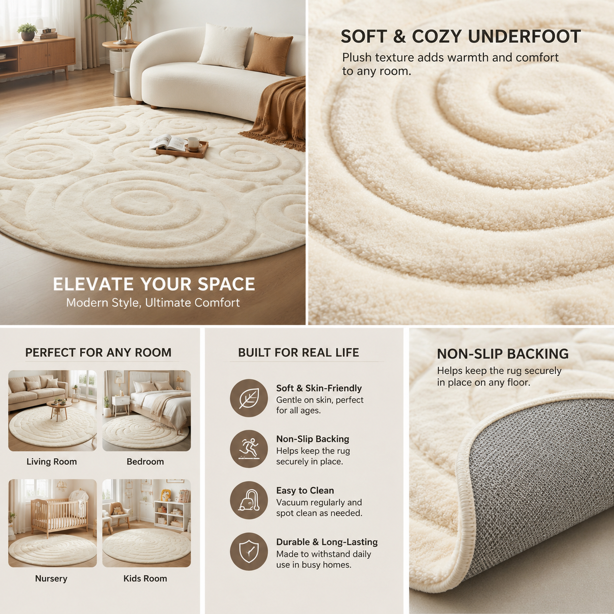 Thickened Flannel Noise Reduction Carpet, Washable Anti-slip Warm Floor Mat, Large Area Decor Rug For Living Room Bedroom Bedside Sofa Home Decoration