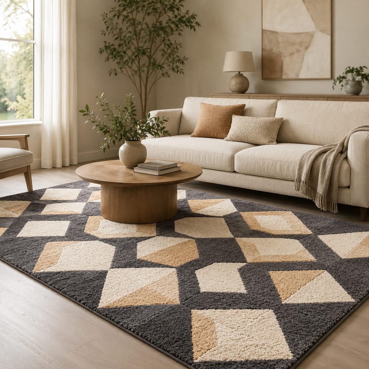 Thickened Noise Reduction Flannel Floor Carpet, Washable Anti-slip Soft Large Rug, Light Luxury Decor Mat For Living Room Bedroom Bedside Sofa Home Decoration