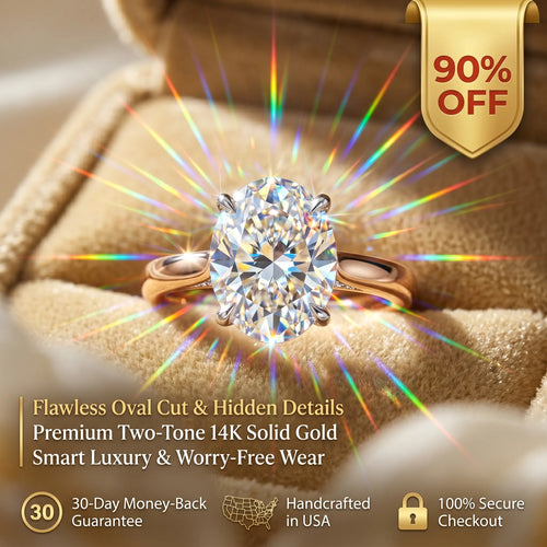 The Forever Upgrade: Flawless Oval Cut Two-Tone Solitaire Ring in 14K Solid Gold--Last Day Sale-90% OFF🔥