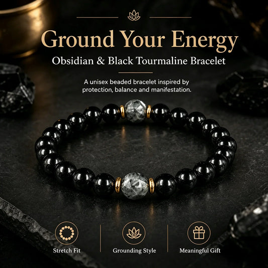 Veylor Obsidian & Black Tourmaline Bracelet – Dark Magic Protection, Shield Against Negative Energy