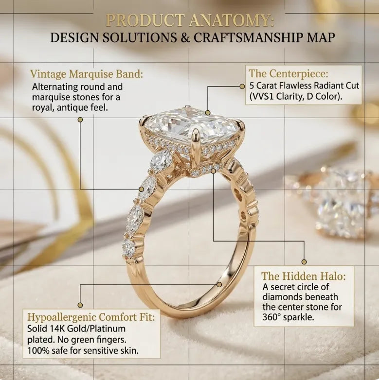 A Little Sparkle For Yourself: 1-5-Carat Flawless Radiant Cut Moissanite Ring (Hidden Halo, VVS1)-e??? EARLY CHRISTMAS SALE a?? 90% OFF